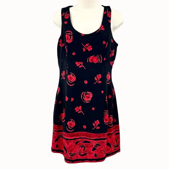 MEZMERIZE GOLD USA BLACK & RED ROSE PRINT SLEEVELESS DRESS W/ CROPPED JACKET - S - Picture 8 of 10